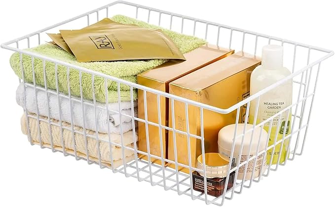 15.2" Metal Wire Baskets for Organizing 6 Pack, Household Pantry Storage Freezer Organizer Bins with Handles, Freezer Baskets for Upright Freezer, Refrigerators, Kitchen Cabinets, White
