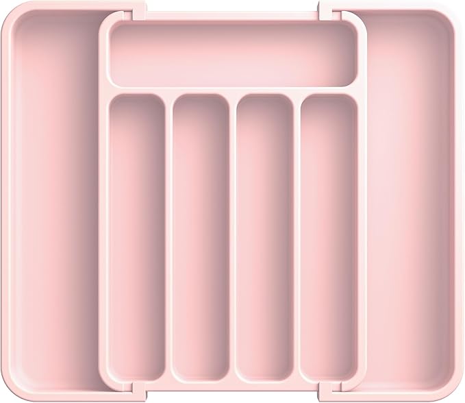Aujen Silverware Organizer - Expandable Kitchen Drawer Organizer, Adjustable Utensil Organizer, Cutlery Tray for Forks, Knives, Multipurpose Kitchen Organizers and Storage Solution, Pink, Medium-NeatNest