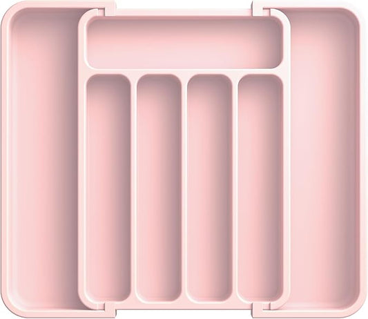 Aujen Silverware Organizer - Expandable Kitchen Drawer Organizer, Adjustable Utensil Organizer, Cutlery Tray for Forks, Knives, Multipurpose Kitchen Organizers and Storage Solution, Pink, Medium-NeatNest