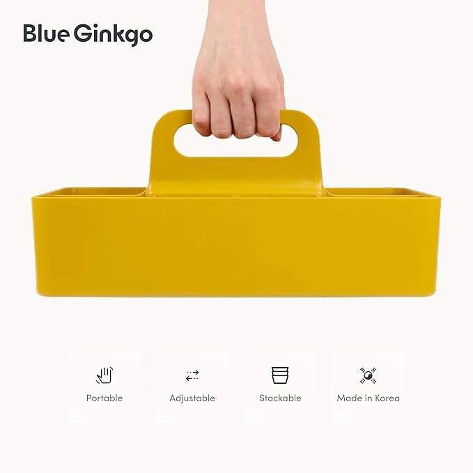 BLUE GINKGO Stackable Organizer Caddy – Korean-Made Portable Tote for Bathroom, Office, Crafts, or School Supplies (Long Rectangle, Yellow)-NeatNest
