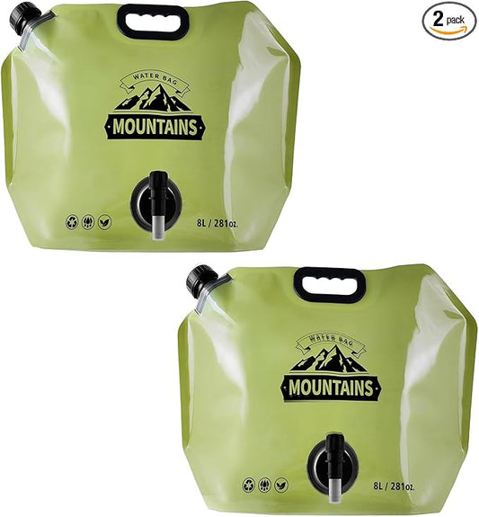 2pcs Collapsible Camping Water Container Bag, Portable Water Storage Jug with Spigot, BPA-Free Leakproof Foldable Water Bottles for Hiking, Outdoor Sports Backpack Emergency Bag, 2.1 Gallon