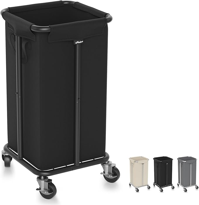 Laundry Basket with Wheels, Rolling Laundry Hamper, 30 Gal.(115L), Removable and Machine Washable Liner, Steel Frame, Tall Laundry Cart for Laundry Room, Bedroom, Bathroom, Dorm Storage -Black
