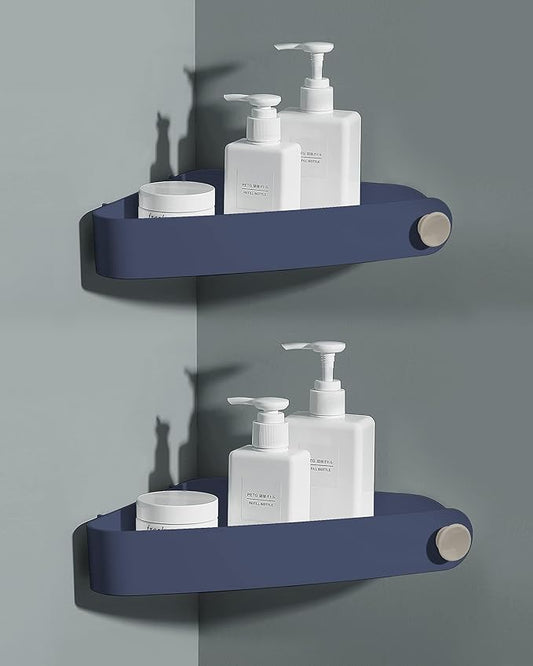 Sotfamily Shower Caddy Corner, 2 Pack Adhesive Corner Shower Shelves for Bathroom Organizers and Storage, Rust Free Plastic Rack for Bathroom Accessories & Decor, Navy