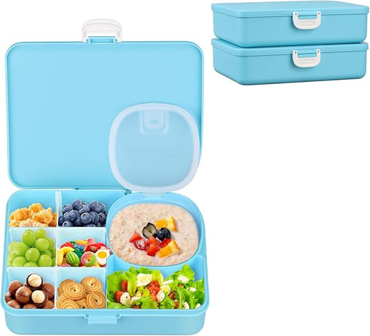 2 Pack Snackle Box Container for Kids,Adjustable Compartments,Reusable Snack Containers with Lids,Easy-Open Latch,Lunch Food Containers,Dishwasher Safe,Leak-Proof Silicone Ring(2 Pack- Blue)-NeatNest
