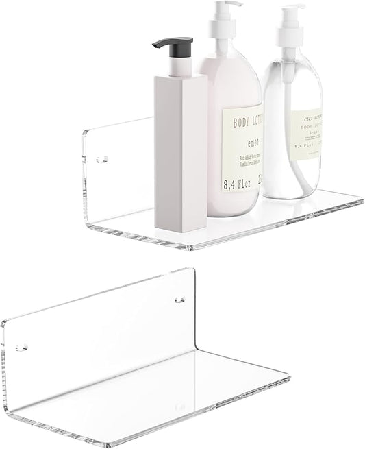 8 Inch Clear Shelf for Wall, Acrylic Small Floating Shelf, Home Wall Shelf Organizer for Room Storage, Room Décor, Space Saving, 4'' Depth, 2 Pack-NeatNest