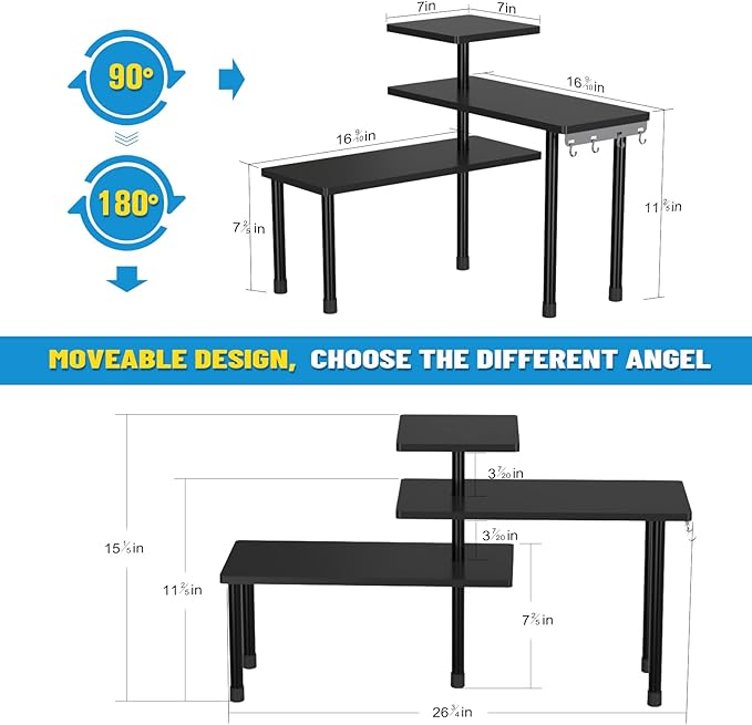 JayRex Countertop Corner Shelf, 3 Tier Shelf Moveable Organizer for Bathroom Counter, Make Up, Dresser Table, Desktop Shelf (Black)-NeatNest