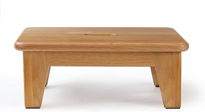 CONSDAN Oak Step Stool for Bed, Wooden Stool for Adults & Seniors - 6.5" High, Non-Slip Mat, No Assembly Needed, Solid Wood, Natural Color-NeatNest