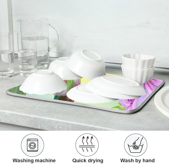 Hummingbird Dish Drying Mat Absorbent Kitchen Pads for Counter Kitchen Dish Dryer 16 x 18 Mat under Dish Drainer