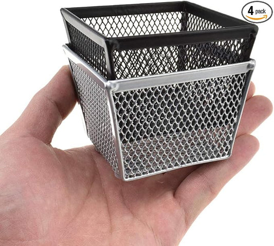 HAHIYO Stackable Paper Clip Mesh Holder Cup 2.2" Height 4 Pack Sturdy Paperclip Holder Container for Desk Drawer Organizer Collection for Home Office School Black Silver Soft Foam Feet No Sharp Edges-NeatNest