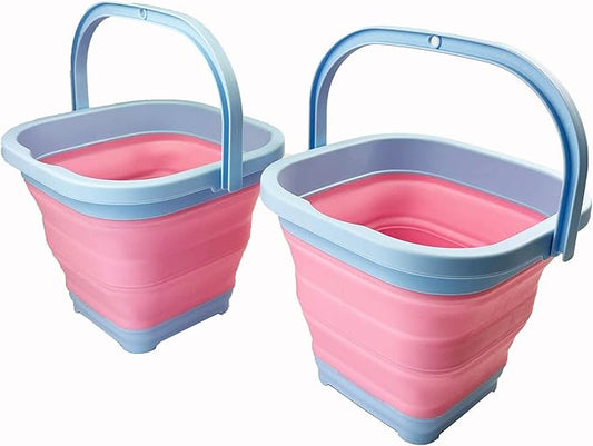 SAMMART Collapsible Rectangular Cleaning Bucket 5L (1.3 Gallon)- Foldable Camping Beach Sand Water Pot Pail- Portable Space Saving Tub for Household, Outdoor Washing (Cool Blue/Maglia Rosa (Set of 2))-NeatNest