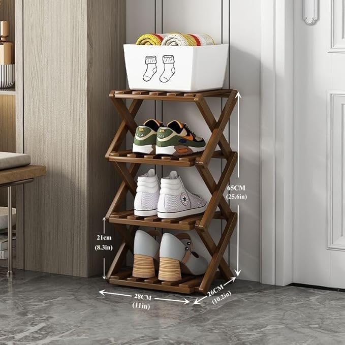 Shoe Rack, Bamboo Foldable Shoes Organizer Free Standing Shelf for Entryway, Closet, Bedroom, Hallway, | Natural | Functional | Multifunctional Shoe Rack (Wood Color) 4 Layers-NeatNest