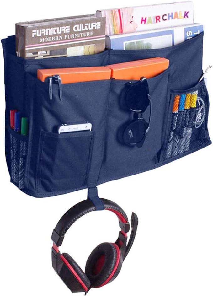 Bunk Bed Organizer, Bedside Storage Caddy, Hanging Pocket for Camp, Dorm Room, Hospital Bed Rail and More (Navy Blue)-NeatNest