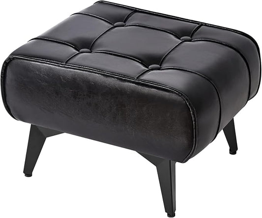 YMYNY Ottoman, Foot Stool with Metal Legs, Faux Leather Stool, Pouf Couch Stool, Modern Multifunctional Small Square Accent Small Table for Bedroom, Living Room 15.75"D×11.81"W×10.24"H Black UHBD037B