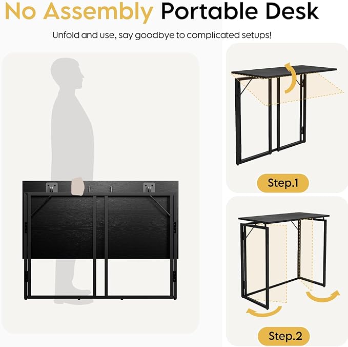 Folding Desk 40 Inch - Small Foldable Desk for Small Space Minimalist, Space Saving Collapsible Compact Desk Portable Table for Craft, Writing, Study and Work (No Assembly Required)-NeatNest