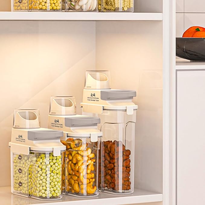 Cereal Containers Storage with Pouring Spout Airtight Kitchen and Pantry Organization Canisters for Dry Food Nuts Flour and Sugar Bin BPA Free Pet Dog Cat Food Dispenser 2500ml (Gray-2pcs)-NeatNest