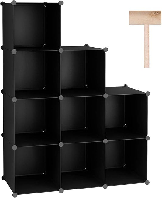 C&AHOME Cube Storage, 9-Cube Bookshelf, Plastic Closet Cabinet Organizer, DIY Stackable Bookcase, Modular Shelving Units Ideal for Home, Office, Kids Room, 36.6" L x 12.4" W x 48.4" H Black SHS3009A