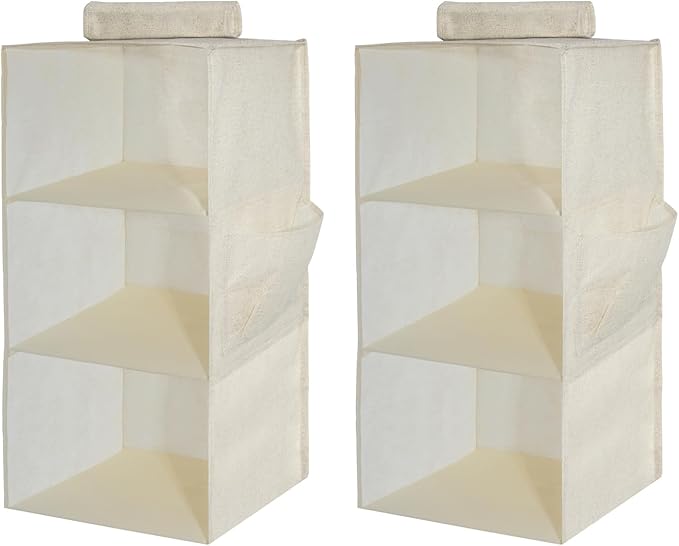 2 Packs Hanging Closet Organizer 3-Shelf Hanging Shelves Collapsible Hanging Storage Shelf for Bedroom College Dorm Pantry Camper RV, Beige-NeatNest