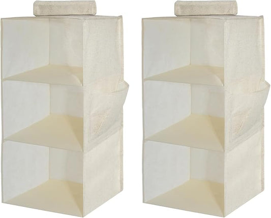 2 Packs Hanging Closet Organizer 3-Shelf Hanging Shelves Collapsible Hanging Storage Shelf for Bedroom College Dorm Pantry Camper RV, Beige-NeatNest