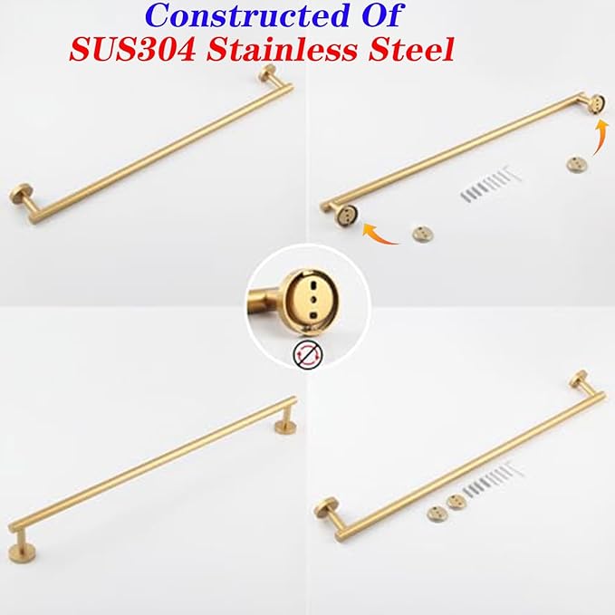 GERZWY Gold Towel Bar 30-Inch Stainless Steel Bathroom Towel Rail Wall Mounted Hand Towel Holder AG1101C75-BE