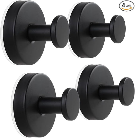 4 Pack Suction Cup Hooks for Shower, Exquisite Metal Shell & No Drill Towel Hooks for Bathroom Wall, Kitchen, Glass, Mirror, Tile to Hang Towels, Robes, Loofah - Matte Black