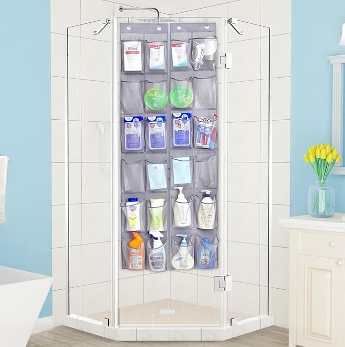 MISSLO Narrow Over The Door Shoe Organizer Door Hanger 12 Large Mesh Pockets Hanging Shoe Rack for Closet Door Cruise Ship Essential, Grey, 2 Pack-NeatNest
