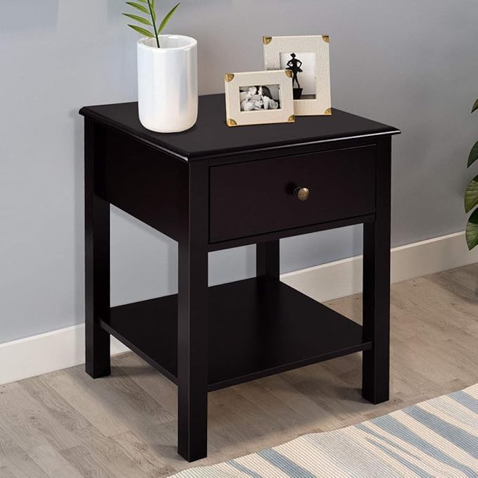 Giantex Nightstand Set of 2, 2-Tier End Table with Drawer and Open Storage Shelf, Modern Bedside Tables, Wooden Side Table Night Stand for Bedroom, Dorm, Small Spaces, Easy Assembly, Espresso