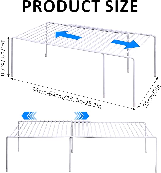 4-Pack Expandable Medium (13.4-25.1x9inch) Kitchen Organizer Rack, Kitchen Shelves for Spice Organization for Cabinet, Pantry Organizers and Storage, Spice Rack, Desk Organizer, White