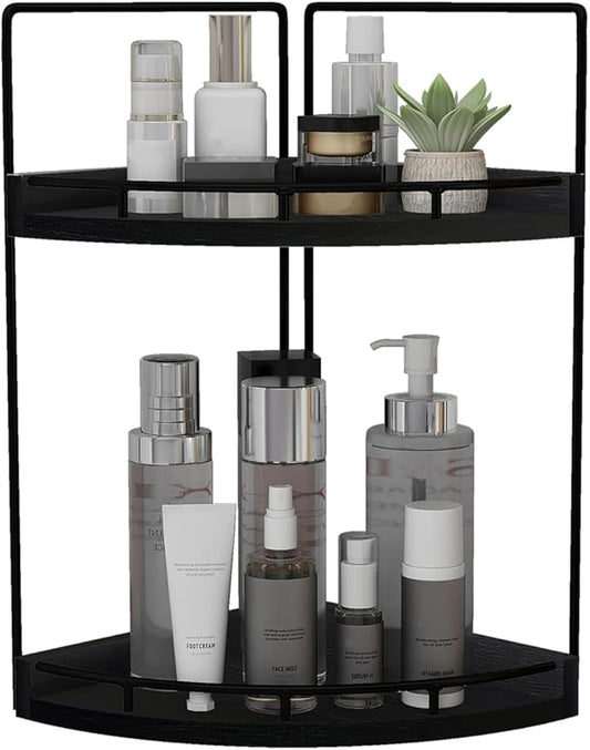 Dorhors 2-Tier Bathroom Counter Organizer,Vanity Counter Corner Shelf, Skincare, Wood Countertop Bathroom Storage and Organization for Kitchen (Black)-NeatNest