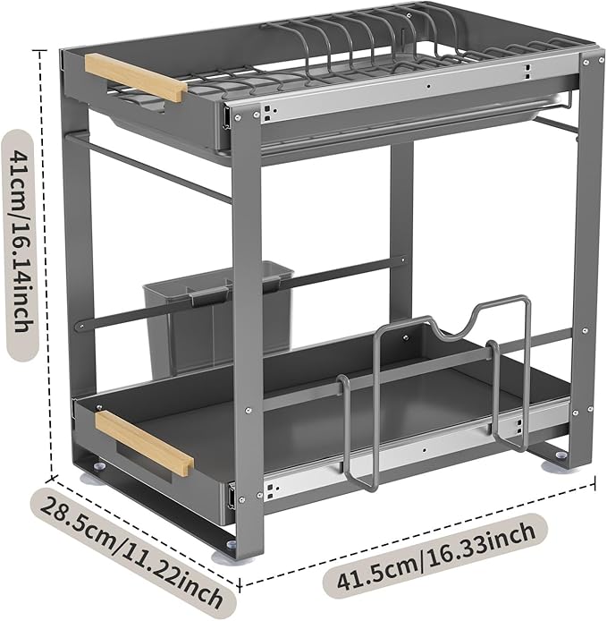 Under Sink Organizer,2 Tier Pull-Out Dish Rack Organizer for Cabinet,Slide out Storage Shelf with Utensil Holder for Cupboard,Under Cabinet Dish Drying Rack for Home, Kitchen, Pantry, Countertop-NeatNest