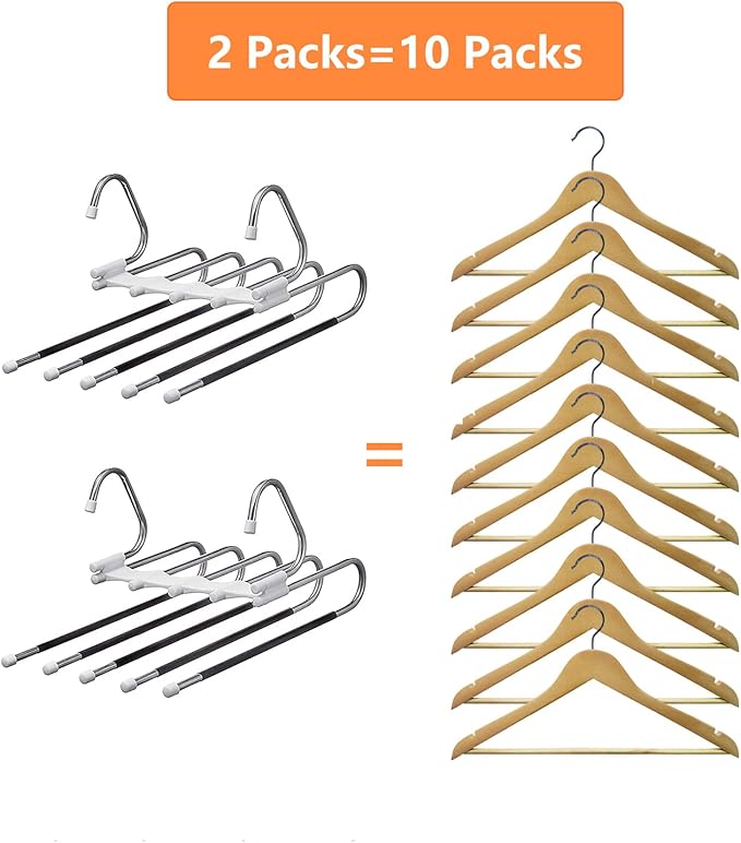 Kalimdor Pants Hangers 2 Pack Space Saving Metal Closet Organizer,Clothes Pants Hangers,Anti-Slip Design,Closet Organizers and Storage for Pants Jeans Skirts Scarf Legging-NeatNest