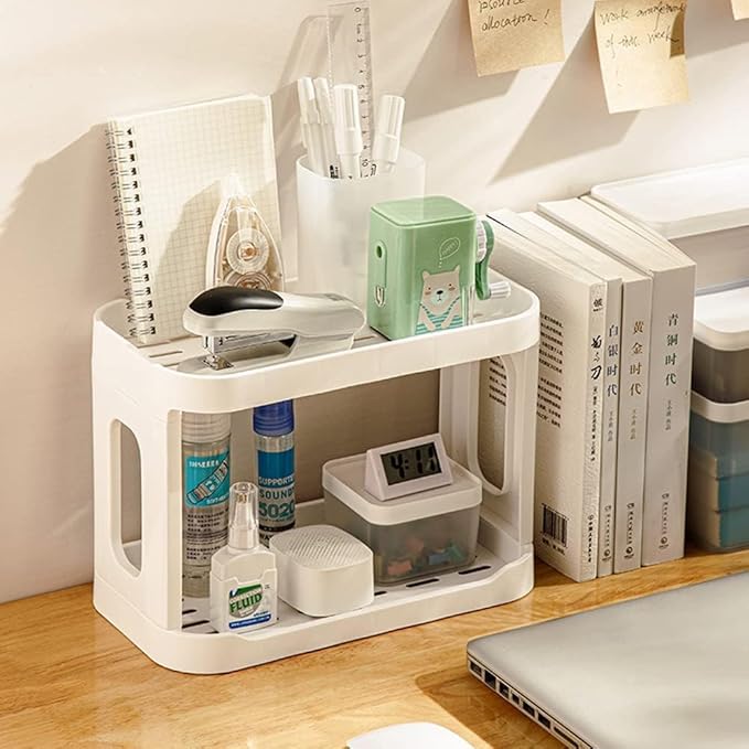 2PCS Kitchen Spice Rack or Bathroom Countertop Organizer, 2-Tier Desk Organizers，Mail Holder for Office Desk Organization, Gift for Teachers, Classmates, and Friends,White-NeatNest