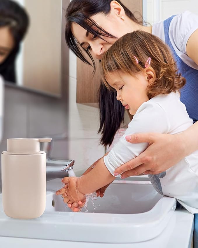 BosilunLife Foam Soap Dispenser - Ceramic Foaming Hand Wash Dispenser for Bathroom Modern Farmhouse Small Soap Dispenser Lotion Hand Pump Dispenser for Kitchen Sink (Khaki, Foam Pump)-NeatNest