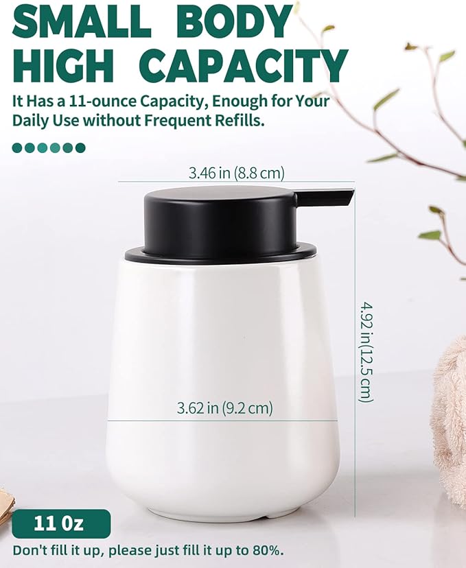 Bosilunlife Liquid Soap Dispenser - 12Oz Lotion Dispenser with Pump Matte White Ceramic Soap Dispenser Bathroom Dish Hand Wash Dispenser for Kitchen Pump Dispenser-NeatNest