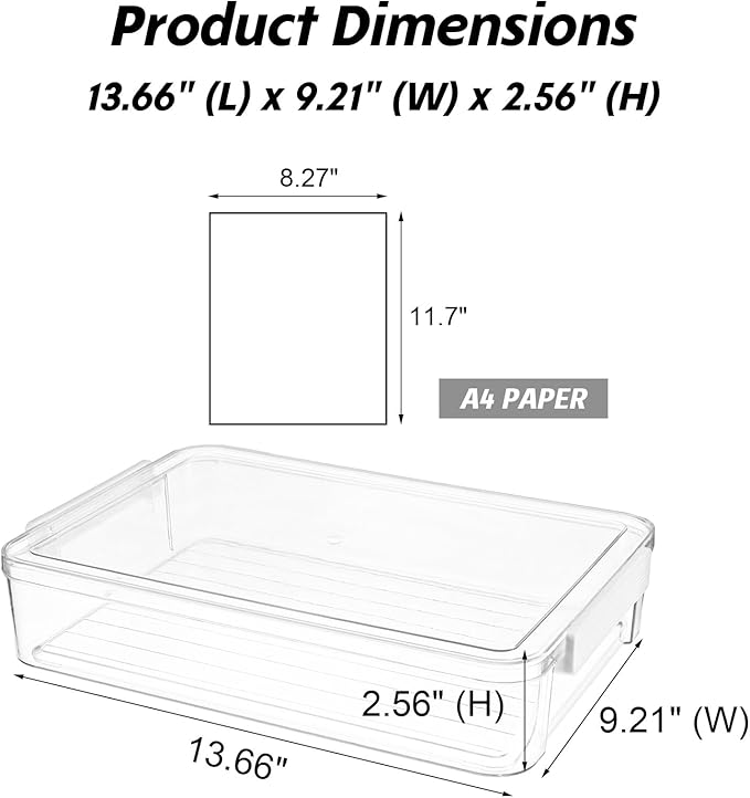 2-Pack 5.5qt Clear Stackable Plastic Storage Boxes with Lids & Snap-Tight Latches – A4 File, Document, Craft Organizer for Home & Office (Large, 13.7” x 9.2” x 2.6”)