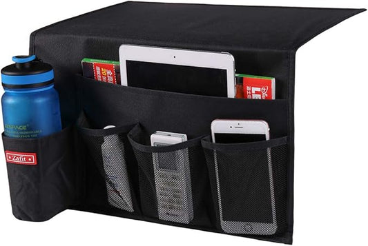 5 Pockets Bedside Caddy, Bedside Storage Organizer for Water Bottles, Magazines, Phone, Glasses (5 Pockets-Black)-NeatNest