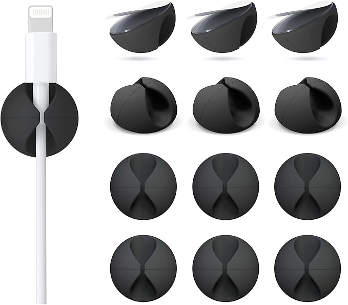 12 Pack Cable Clips, Znben Cord Organizer Holder Adhesive Cable Management Charger Wire Holder Clips for Desk, Home, Office, Car, Cubicle, Nightstand Black-NeatNest