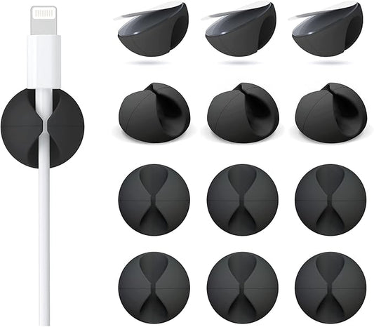 12 Pack Cable Clips, Znben Cord Organizer Holder Adhesive Cable Management Charger Wire Holder Clips for Desk, Home, Office, Car, Cubicle, Nightstand Black-NeatNest