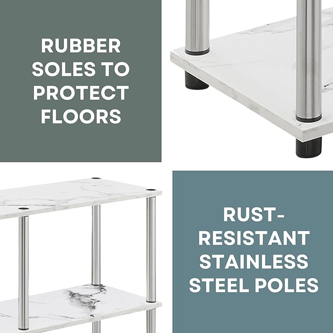 Convenience Concepts Designs2Go No Tools 3 Tier Wide Console Table 42" - Modern Accent with Shelves for TV Media Center, Office Desk Extension, Entryway Display, & Home Storage, White Faux Marble-NeatNest