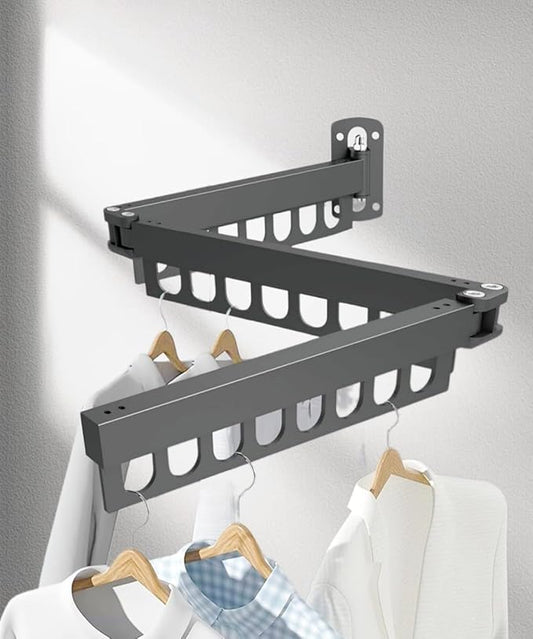 Clothes Drying Rack Carbon Steel Laundry Drying Rack Collapsible Grey Wall Mounted Clothes Rack Clothes Hanger Rack with Hooks for Drying Clothes 47 Inch-NeatNest