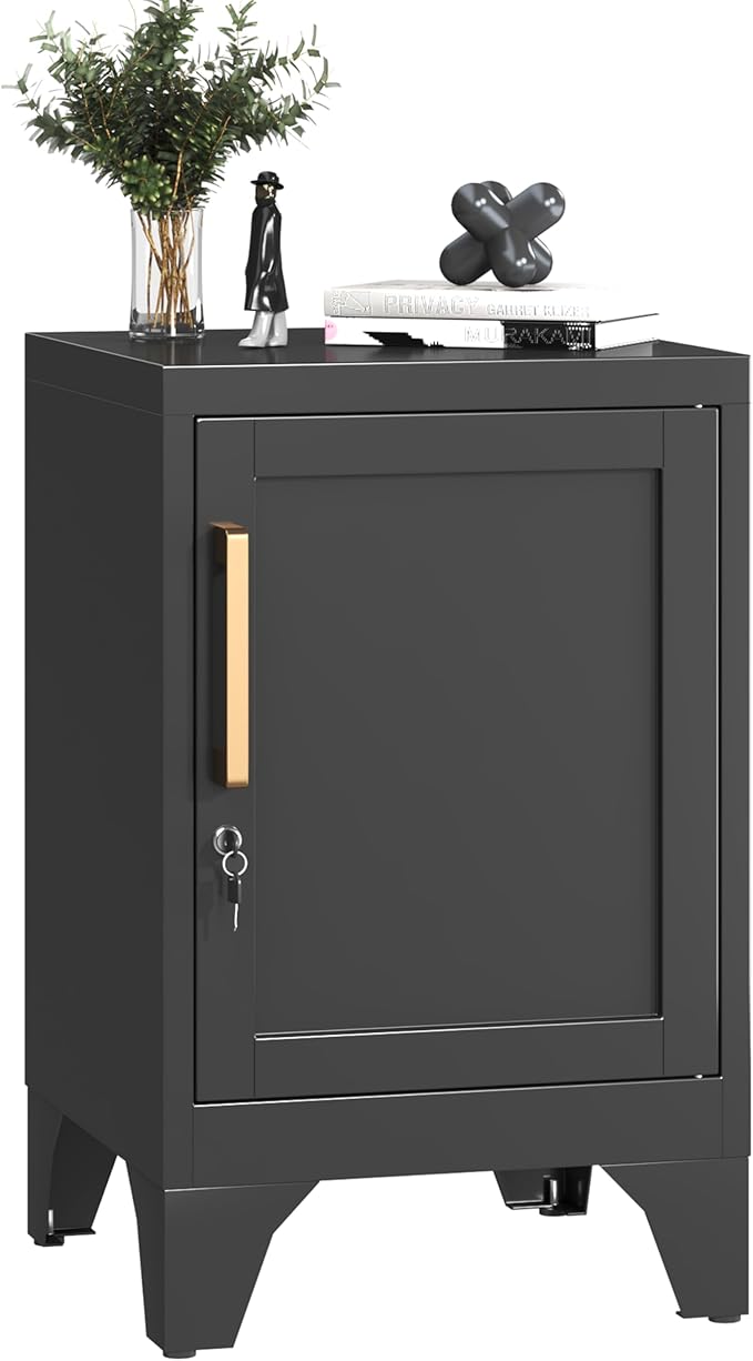 23.6" H Black Metal NightStand Locker End Table with 1 Doors,Steel Bedside Storage Cabinet with Removable Shelf,Side Table with Adjustable Leveling Foot for Home Office Living Room or Bed Room