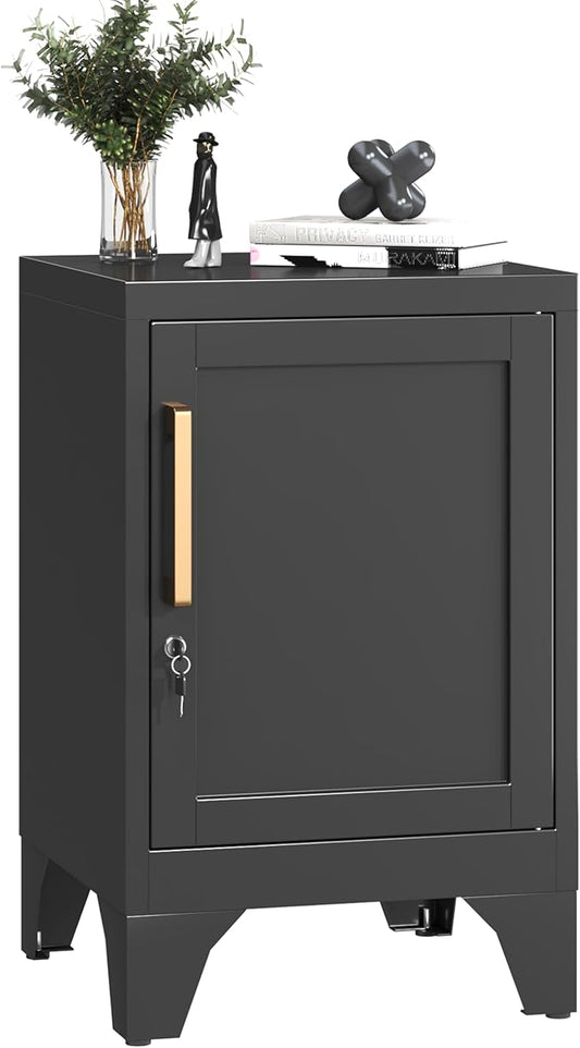 23.6" H Black Metal NightStand Locker End Table with 1 Doors,Steel Bedside Storage Cabinet with Removable Shelf,Side Table with Adjustable Leveling Foot for Home Office Living Room or Bed Room