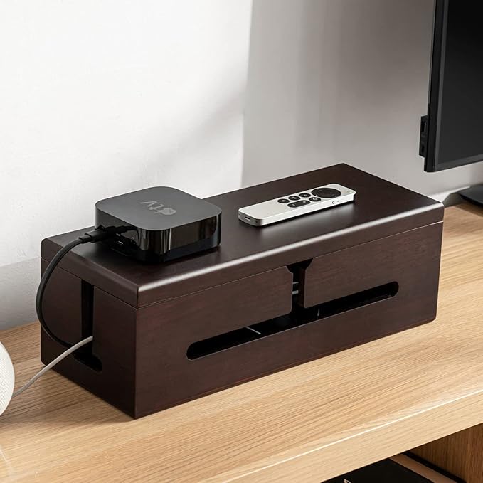 Large Cable Management Box-Stylish Wire Organizer, Wire Concealer and Wire Management Box-Wire Management Box with Protective Sleeve (Black)