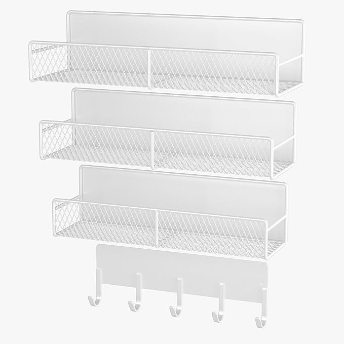 4 Pack Magnetic Shelves for Washing Machine, Heavy-Duty Magnetic Laundry Organizer with Hooks, Washing Machine Shelf for Refrigerator, Metal Storage Baskets, Closet & Laundry Room Organization(White)