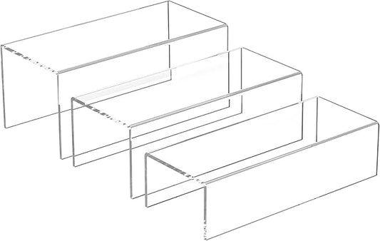 Acrylic Risers Display Stands 3pcs, Rectangular Display Risers 3 Steps, Clear Acrylic Stand for Funko Pop, Collectibles, Brand Store, Home Storage Organizer - 12- 3'', 4'', 5''-NeatNest