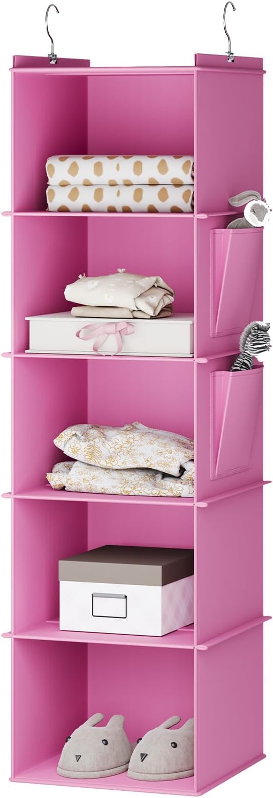 Hanging Closet Organizer, 5-Shelf Closet Hanging Storage Shelves, Light Pink-NeatNest