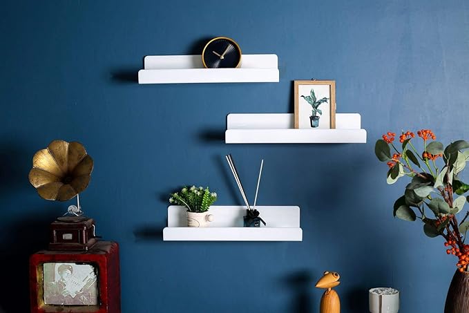 IEEK 6 PCS White Acrylic Floating Shelves Display Ledge,Wall Mounted Nursery Kids Bookshelf,15 Inch Bathroom Wall Shelf and Storage Rack,5mm Thick U Shelf-NeatNest