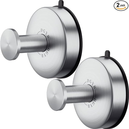 DGYB Suction Cup Hooks Set of 2 Suction Bathroom Hook for Wall Brushed Nickel Shower Hooks for Inside Shower 304 Stainless Steel Towel Hook for Glass Door Hanging Robe, Loofah, Coats-NeatNest