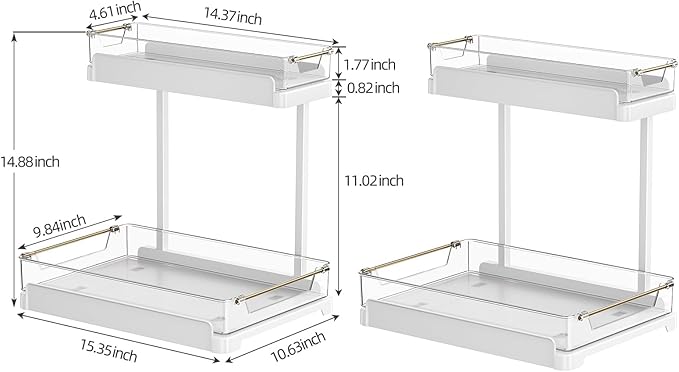 heart & home 2-Pack Under Sink Storage Organizer for Kitchen & Bathroom Cabinets with Removable Washable Tray, Tool-Free Assembly – Multi-Purpose for Countertop, Laundry & Vanity, White-NeatNest