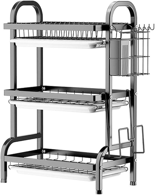 KUK Dish Drying Rack 3 Tier Iron Utensil Holder Over The Sink Dish Rack Drain Drainer Dish Organizer for Countertop Drying Rack Home Kitchen