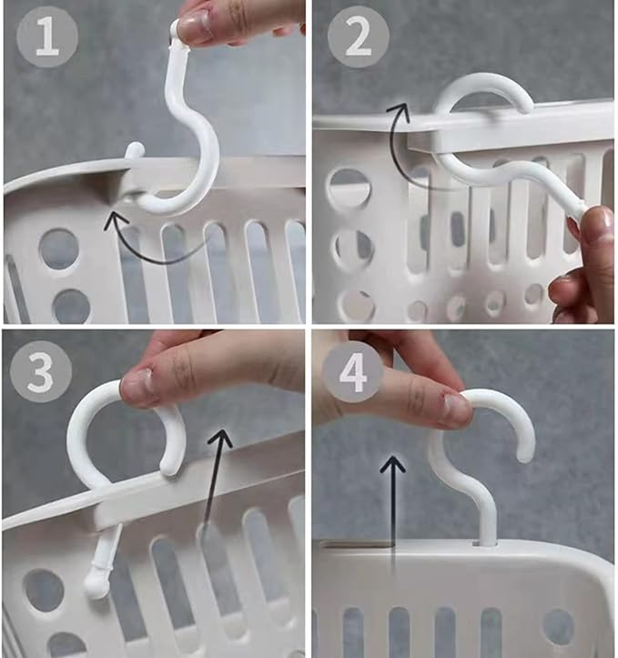 3PCS Plastic Hanging Baskets for Shower, Organizer With Hooks, Rectangle 10.6Inches Small Storage Basket (Beige)-NeatNest